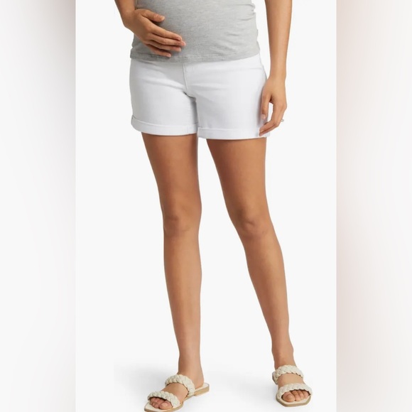 Belly Band Roll Cuff Maternity Denim Shorts - Picture 4 of 5